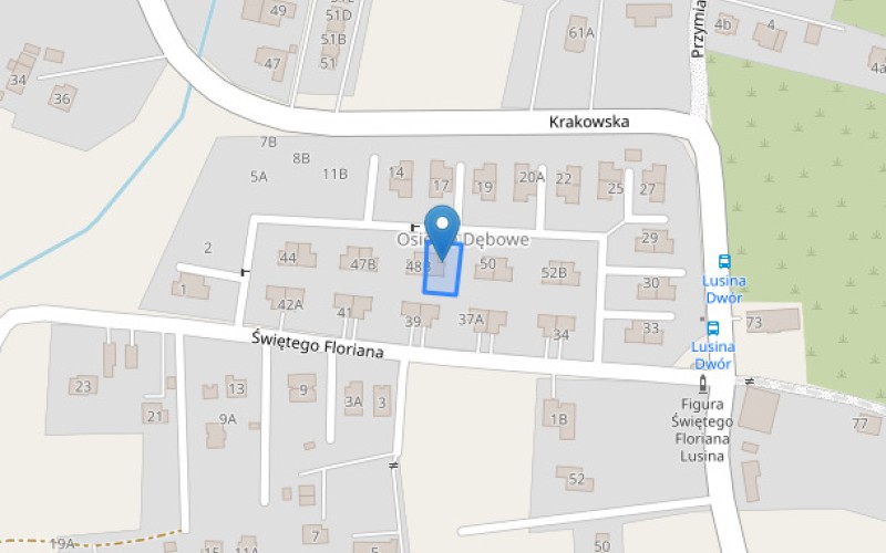 Dom w miejscowości Lusina, os. Dębowe 49A 49B (małopolskie). Działka numer: 75/32. Domy. os. Dębowe 49A 49B, 32-031, Lusina, (woj. małopolskie)