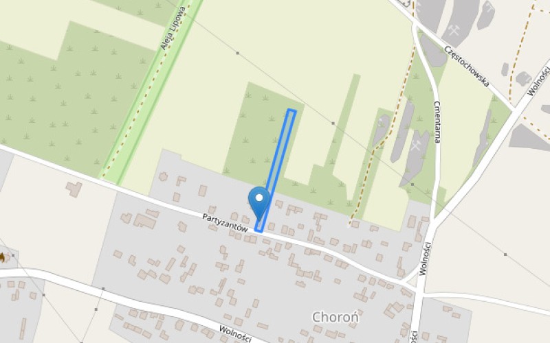 Dom w miejscowości Choroń, Partyzantów 28 (śląskie). Działka numer: 1047/2. Domy. Partyzantów 28, 42-360, Choroń, (woj. śląskie)